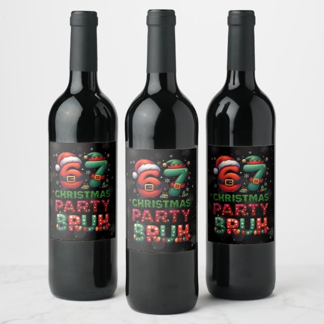 Étiquette Pour Bouteilles De Vin 67 Meme Six Seven Bruh Drôle de Noël 6 7 (Bouteilles)