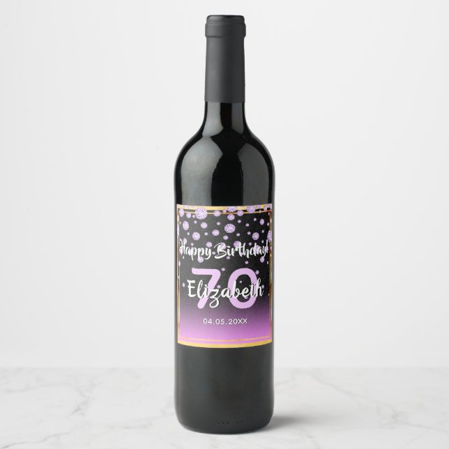 Étiquette Pour Bouteilles De Vin 70e anniversaire de la fête diamants parties scint (Devant)