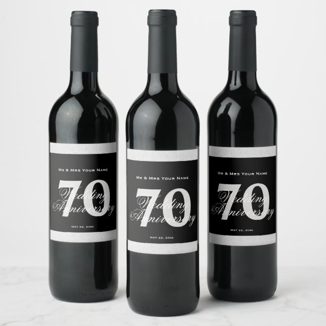 Étiquette Pour Bouteilles De Vin 70e anniversaire Mariage Étiquette de vin personna (Bouteilles)
