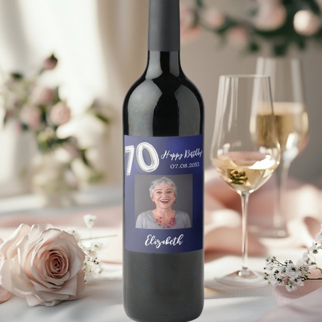 Étiquette Pour Bouteilles De Vin 70e anniversaire marine bleu photo (Créateur téléchargé)