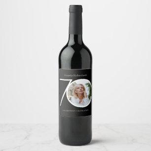Étiquette Pour Bouteilles De Vin 70e anniversaire minimaliste Typographie noire Pho