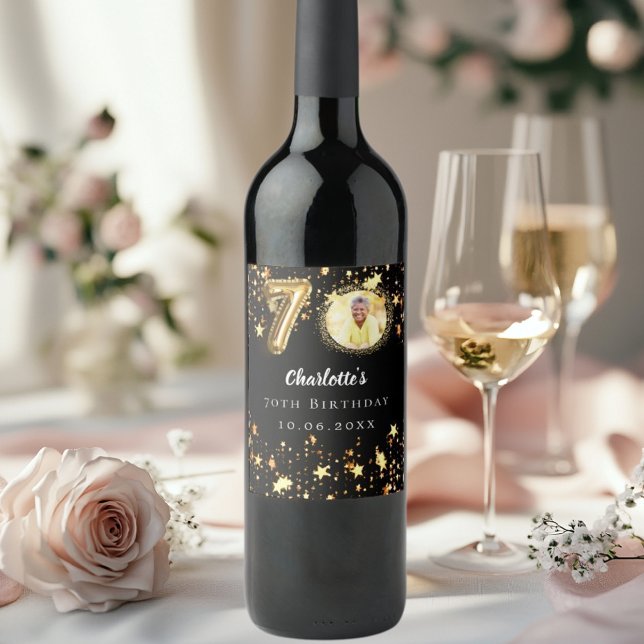 Étiquette Pour Bouteilles De Vin 70e anniversaire noir étoiles d'or photo (Créateur téléchargé)