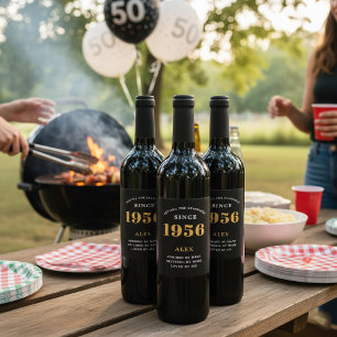 Étiquette Pour Bouteilles De Vin 70e anniversaire Nom 1954 Black Gold Elegant Chic