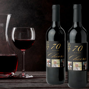 Étiquette Pour Bouteilles De Vin 70e anniversaire photo noir or chante script
