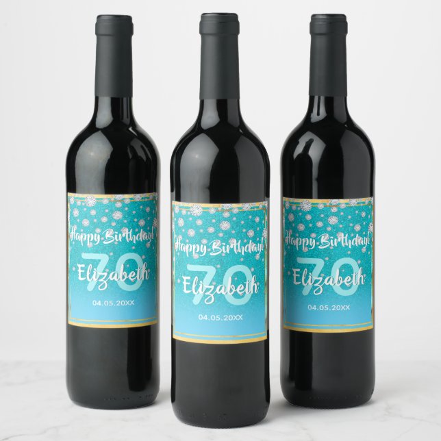 Étiquette Pour Bouteilles De Vin 70e anniversaire turquoise bleu parties scintillan (Bouteilles)