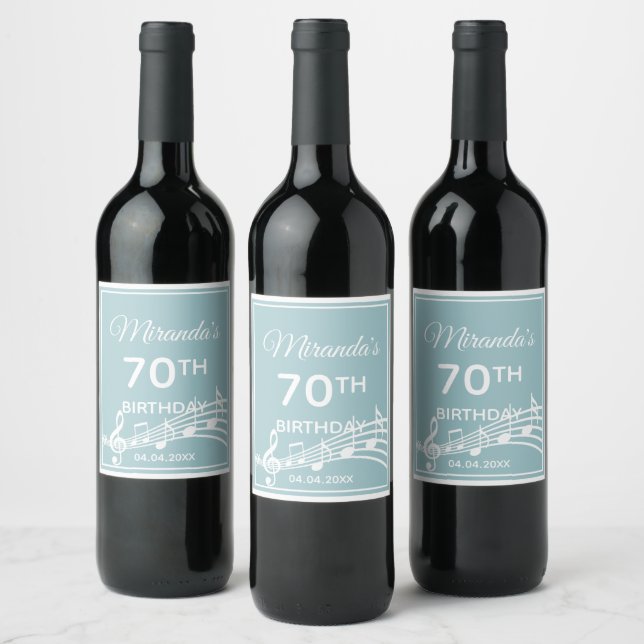 Étiquette Pour Bouteilles De Vin 70e anniversaire turquoise musique bleu clair note (Bouteilles)