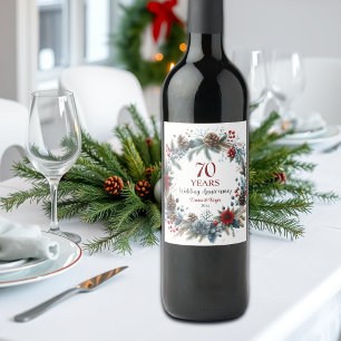 Étiquette Pour Bouteilles De Vin 70e Mariage Platinum Anniversaire Élégant hiver