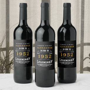 Étiquette Pour Bouteilles De Vin 70th Birthday 1952 Ajouter le nom Vintage Black Go