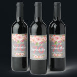 Étiquette Pour Bouteilles De Vin 70th birthday gray wood bkush pink flowers rustic<br><div class="desc">A rustic style label for 70th birthday party. With contemporary pink, peach and coral colored watercolored dahlia flowers. A rustic gray painted wooden wall as background. Templates for a name, age and a date. Date of birth or the date of the party. The name is written with white colored hand...</div>