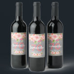 Étiquette Pour Bouteilles De Vin 70th birthday gray wood bkush pink flowers rustic<br><div class="desc">A rustic style label for 70th birthday party. With contemporary pink, peach and coral colored watercolored dahlia flowers. A rustic gray painted wooden wall as background. Templates for a name, age and a date. Date of birth or the date of the party. The name is written with white colored hand...</div>