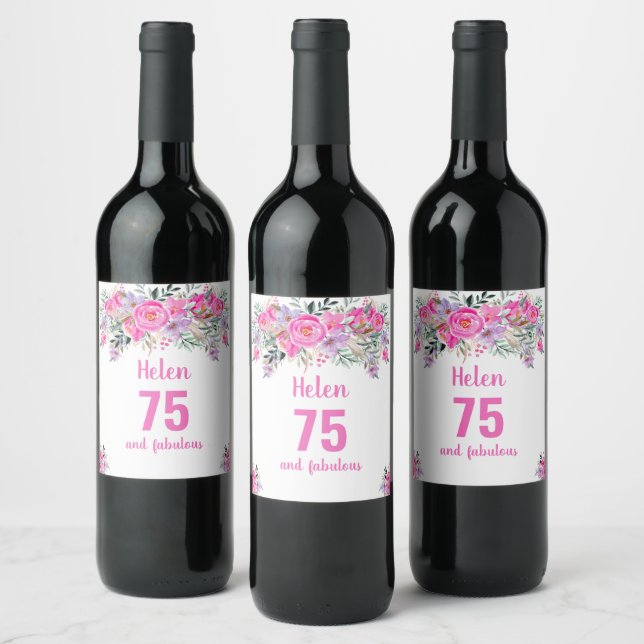Étiquette Pour Bouteilles De Vin 75e anniversaire étiquette de vin rose (Bouteilles)