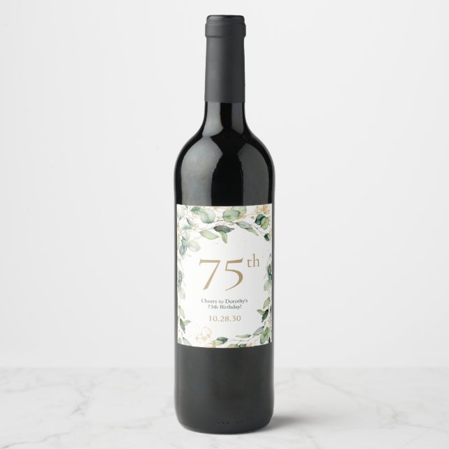 Étiquette Pour Bouteilles De Vin 75e anniversaire Eucalyptus (Devant)