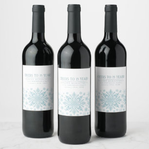 Étiquette Pour Bouteilles De Vin 75e anniversaire minimaliste Blue Snowflake person