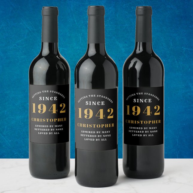 Étiquette Pour Bouteilles De Vin 80e anniversaire 1942 Black Gold Retro Personnalis (Créateur téléchargé)