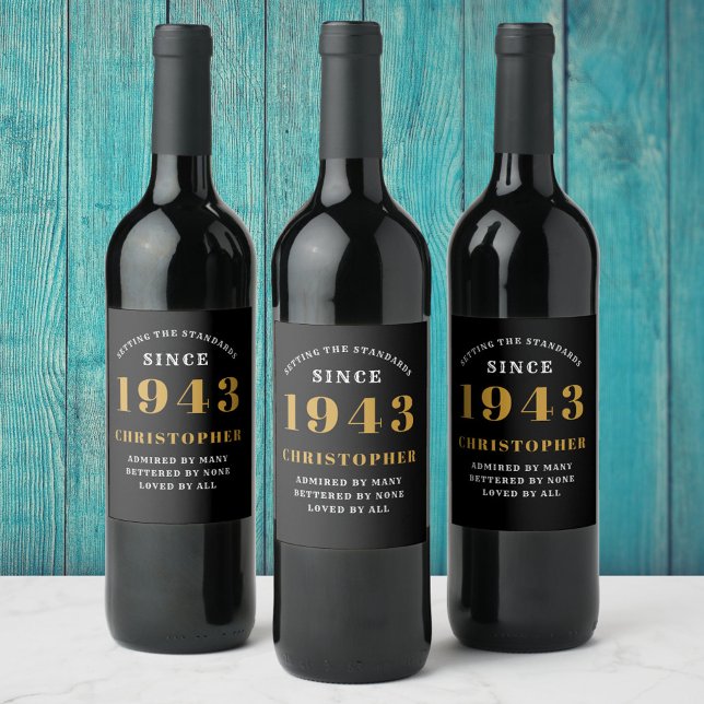 Étiquette Pour Bouteilles De Vin 80e anniversaire 1943 Black Gold Retro Personnalis (Créateur téléchargé)