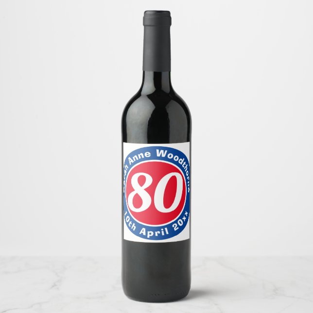 Étiquette Pour Bouteilles De Vin 80e anniversaire Commémoration avec nom, âge et da (Devant)