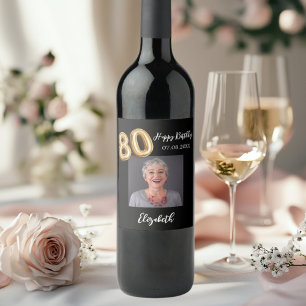 Étiquette Pour Bouteilles De Vin 80e anniversaire photo en or noir