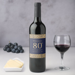 Étiquette Pour Bouteilles De Vin 80e Anniversaire Vintage Élégant Roses Bleu Nuit O