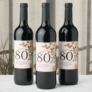 Étiquette Pour Bouteilles De Vin 80e anniversaire Vintage Floral