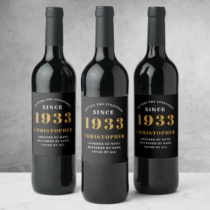 Étiquette Pour Bouteilles De Vin 90e anniversaire 1933 Black Gold Retro