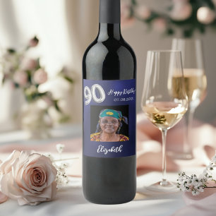 Étiquette Pour Bouteilles De Vin 90e anniversaire marine photo bleue