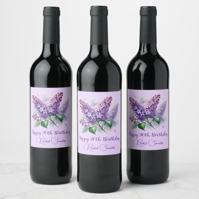 Étiquette Pour Bouteilles De Vin 90e anniversaire Purple Lilac Fleurs Printemps (Bouteilles)