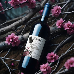 Étiquette Pour Bouteilles De Vin À la santé de l'amour Squelette Main Floral Gothiq