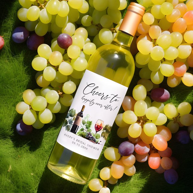 Étiquette Pour Bouteilles De Vin À la santé d'un mariage pluvieux à l'aquarelle sur (Créateur téléchargé)