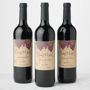 Étiquette Pour Bouteilles De Vin À l'amour, aquarelle raisins vin