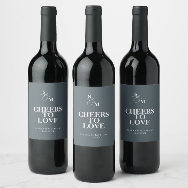 Étiquette Pour Bouteilles De Vin À l'amour classique monogramme bleu mariage (Bouteilles)