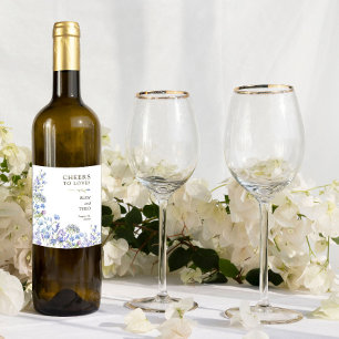 Étiquette Pour Bouteilles De Vin À l'amour Fête de mariage à la pervenche fleur sau