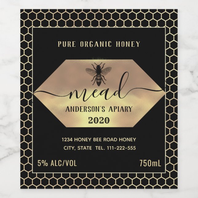 Étiquette Pour Bouteilles De Vin Abeille de miel moderne peigne (Étiquettes simples)
