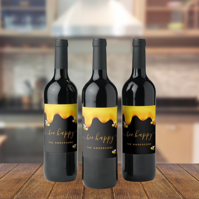 Étiquette Pour Bouteilles De Vin Abeille noire abeilles bourdonnantes heureuses mon (Créateur téléchargé)