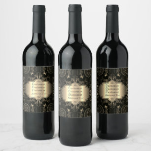 Étiquette Pour Bouteilles De Vin Abstrait Floral Noir Et Or