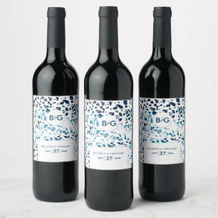 Étiquette Pour Bouteilles De Vin Abstrait moderne Terrazzo Mosaic Mariage bleu