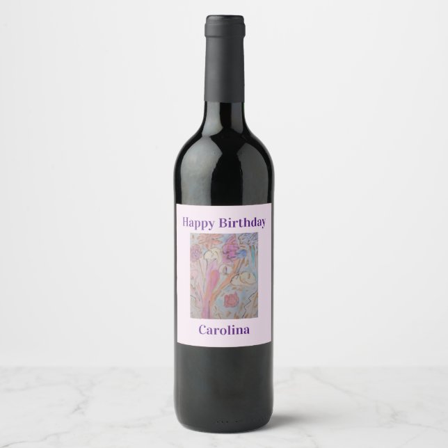 Étiquette Pour Bouteilles De Vin Abstrait Pastel Floral (Devant)