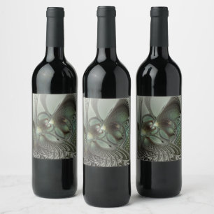 Étiquette Pour Bouteilles De Vin Abstrait vert gris sauge olive Art fractal Fantais