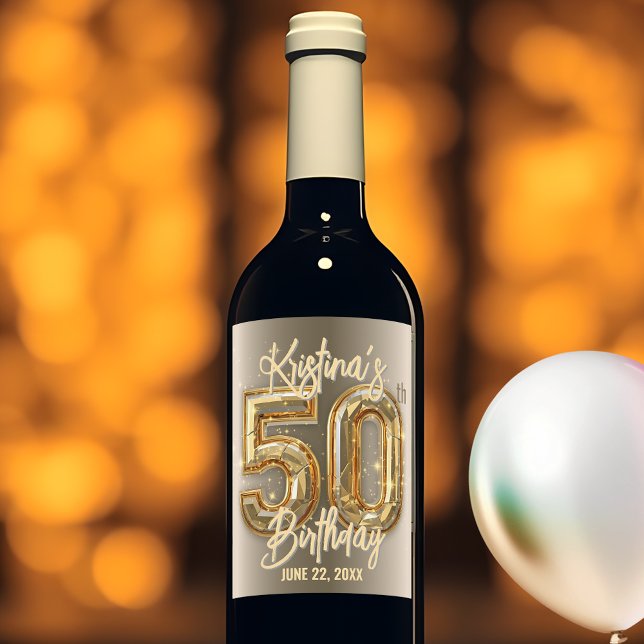 Étiquette Pour Bouteilles De Vin Accents or et diamant 50e anniversaire Célébration (Créateur téléchargé)
