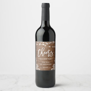 Étiquette Pour Bouteilles De Vin Acclamations aux lumières en bois rustiques d'une