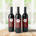 Étiquette Pour Bouteilles De Vin Add your Logo Custom Text Promotion Christmas Tree<br><div class="desc">Add your Logo with a Custom Text Company Promotion Christmas Tree Wine Label. Artistic watercolor Christmas tree drawing on festive dark red background. Insert your logo into the template and customize the text,  company information - business promotion or giveaway for your clients and business partners for holidays.</div>