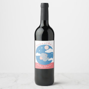 Étiquette Pour Bouteilles De Vin Adorable Baby shower Eléphant doux bleu rose