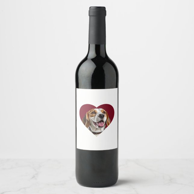 Étiquette Pour Bouteilles De Vin Adorable Beagle in Heart Shape Design (Devant)