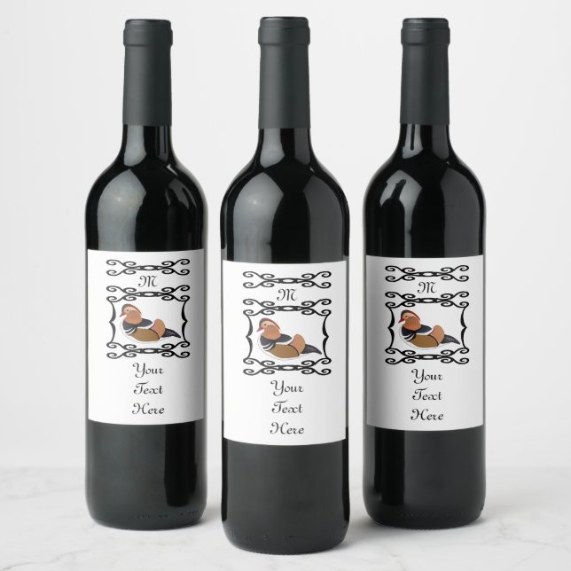 Étiquette Pour Bouteilles De Vin Adorable Mandarin Canard Monogramme de dessin (Bouteilles)