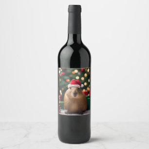 Étiquette Pour Bouteilles De Vin Adorable Noël Capybara,