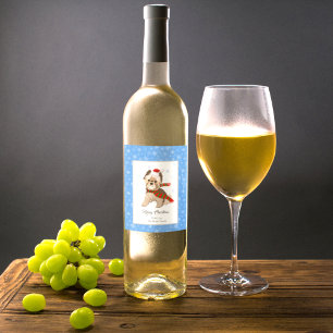 Étiquette Pour Bouteilles De Vin Adorable Yorkie De Noël À Santa Hat Snowflakes