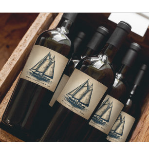 Étiquette Pour Bouteilles De Vin Adresse de Retour de Marin de Voilier Vintage