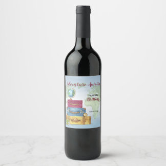 Étiquette Pour Bouteilles De Vin Adventure Await Suitcases Fête de déménagement Adi