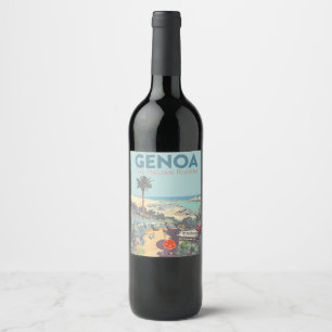 Étiquette Pour Bouteilles De Vin Affiche de voyage vintage de Gênes, Riviera italie