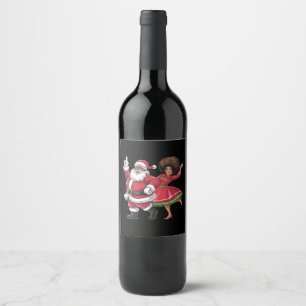 Étiquette Pour Bouteilles De Vin African Père Noël Mme Claus Dansant Noël américain