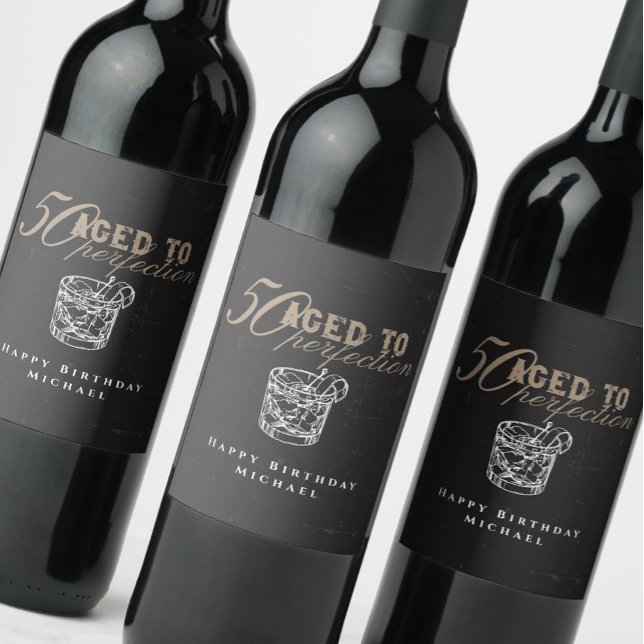 Étiquette Pour Bouteilles De Vin Aged to Perfection Whiskey 50th Birthday Party (Créateur téléchargé)